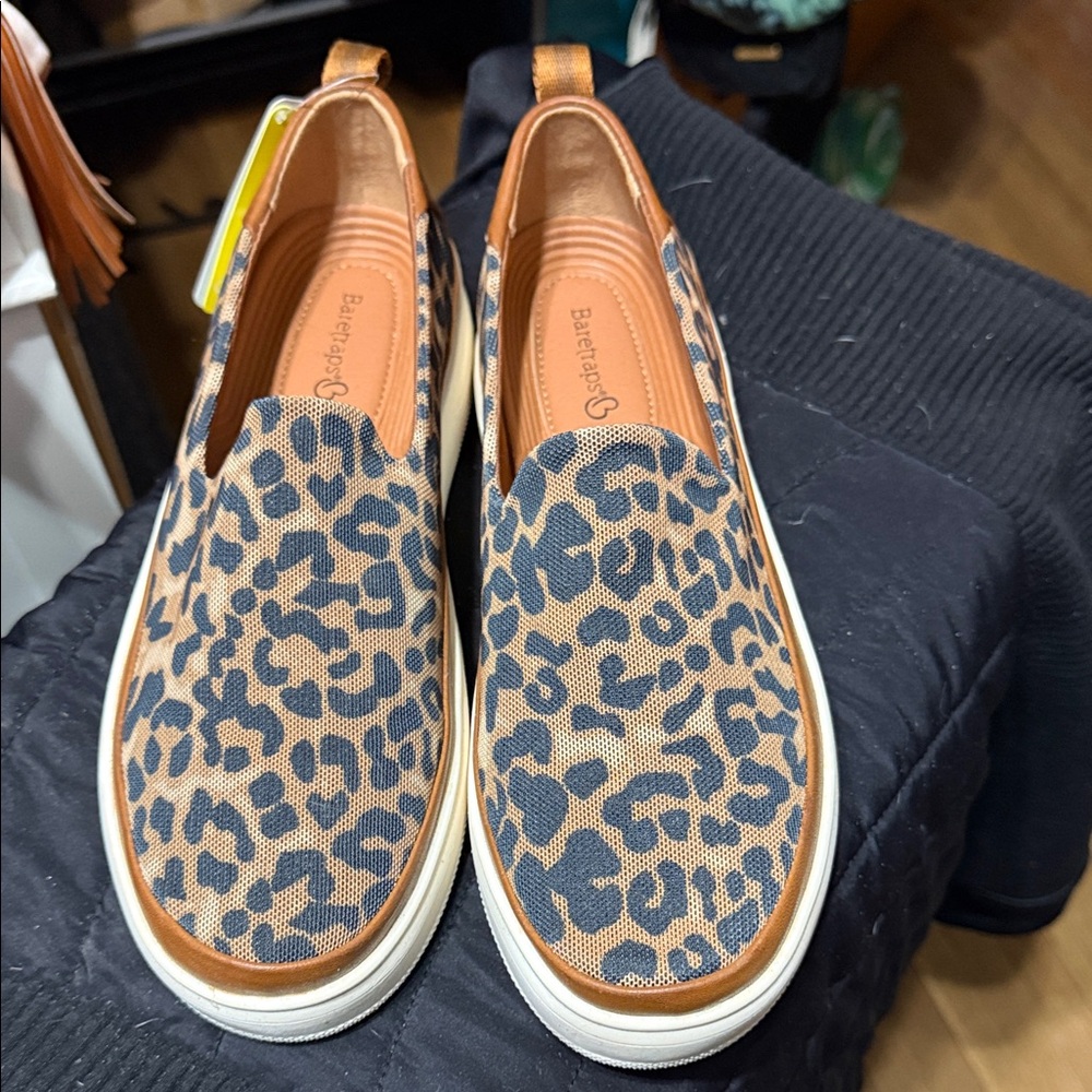 BareTraps Women's Tan and Black Leopard Sneakers